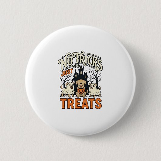 Keine Tricks, nur Süßigkeiten Halloween-Hund-Geist Button (Vorderseite)