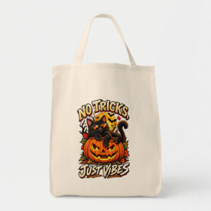 Keine Tricks, nur Vibes Halloween Schwarze Katze K Tragetasche