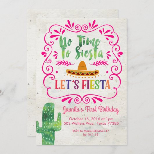 Keine Zeit zum Siesta, ließ uns Einladung (Vorne/Hinten)