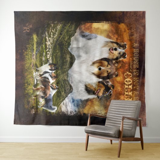 Keine Zuhause mit/ohne Colliese, Schafherde, Lands Wandteppich (Beispiel (Horizontal))