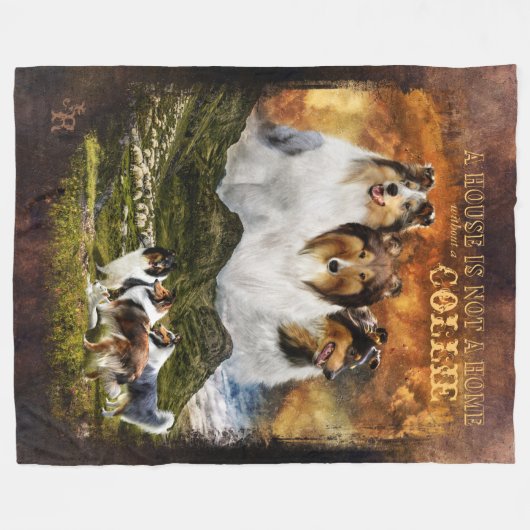 Keine Zuhause mit roher Collie, Schafherde, Land - Fleecedecke (Vorderseite (Horizontal))