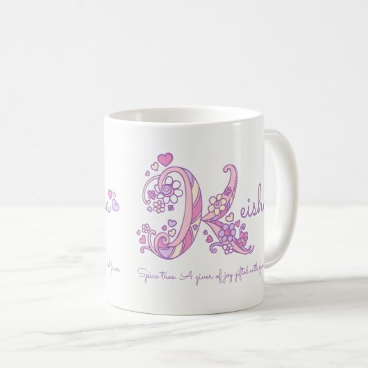 Keisha Name bedeutet dekorative K-Monogramm-Pastel Kaffeetasse (VorderseiteRechts)