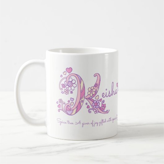 Keisha Name bedeutet dekorative K-Monogramm-Pastel Kaffeetasse (Links)