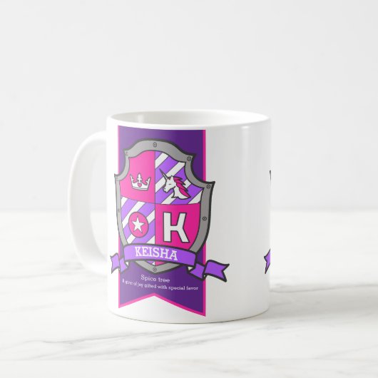 Keisha Name bedeutet Ritter lila rosa Buchstabe K Kaffeetasse (Vorderseite Links)