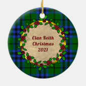 Keith Clan Abzeichen & Tartan Personalisiert Xmas Keramik Ornament (Hinten)