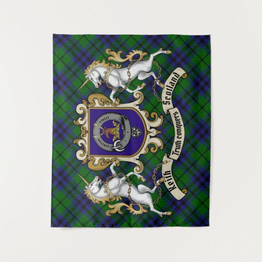 Keith Clan Abzeichen & Unicorns w/Tartan Wandteppich (Vorderseite)