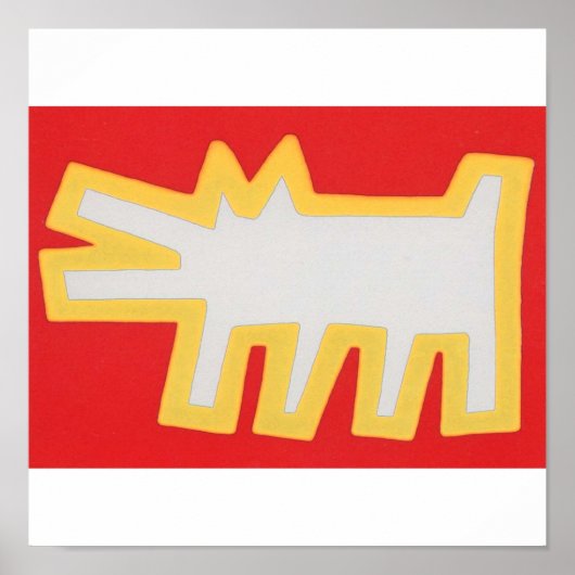 Keith Haring Dog Rot und Gelb Design Poster (Vorne)