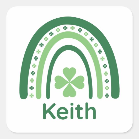 Keith Name Klee Boho Regenbogen Quadratischer Aufkleber (Vorderseite)