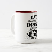 Kekse trinken heißen Kakao Santa fröhliche Weihnac Zweifarbige Tasse (Vorderseite Links)