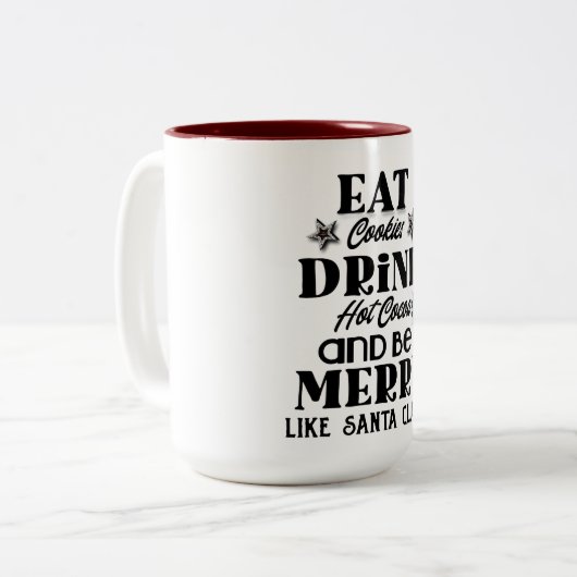 Kekse trinken heißen Kakao Santa fröhliche Weihnac Zweifarbige Tasse (Vorderseite Links)