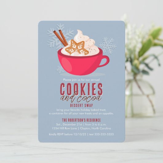 Kekse und Kakaogeschmack in einer Tasse Einladung (Stehend Vorderseite)