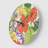 Keleah Tropical Hawaiian Hibiskus und Orchideen Große Wanduhr (Winkel)