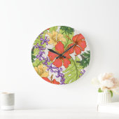 Keleah Tropical Hawaiian Hibiskus und Orchideen Große Wanduhr (Zuhause)