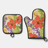 Keleah Tropical Hawaiian Hibiskus und Orchideen Ofenhandschuh & Topflappen-Set (Vorderseite)