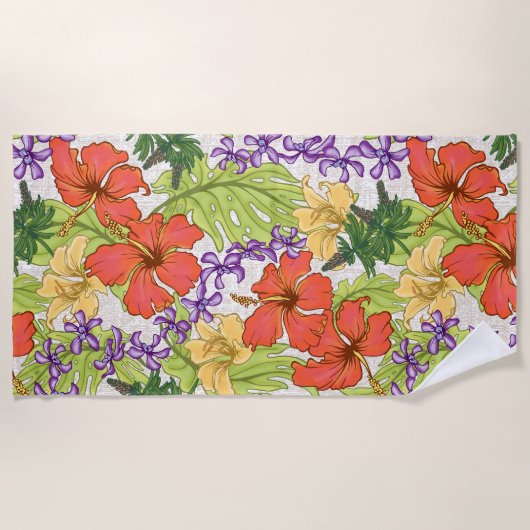 Keleah Tropical Hawaiian Hibiskus und Orchideen Strandtuch (Vorderseite)