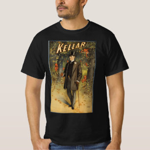 Kellar, der Zauberer, geht in das "Woods Magic Pos T-Shirt