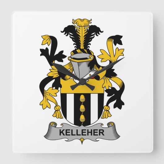 Kelleher Familienwappen Quadratische Wanduhr (Vorderseite)