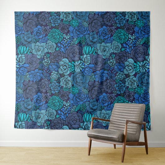 Keller Garten in Blau Wandteppich (Beispiel (Horizontal))