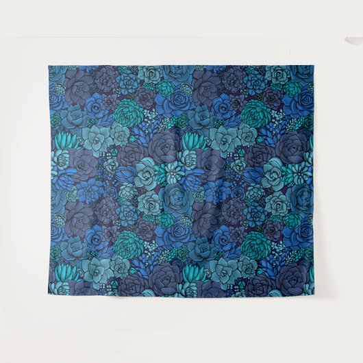 Keller Garten in Blau Wandteppich (Vorderseite (Horizontal))