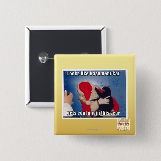 Keller-Katze erhält Kohle Button (Vorne & Hinten)