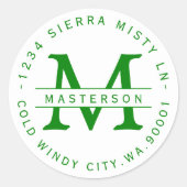 Kelley Green Monogram Rücksendeadresse Runder Aufkleber (Vorderseite)