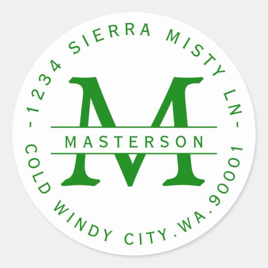 Kelley Green Monogram Rücksendeadresse Runder Aufkleber (Vorderseite)