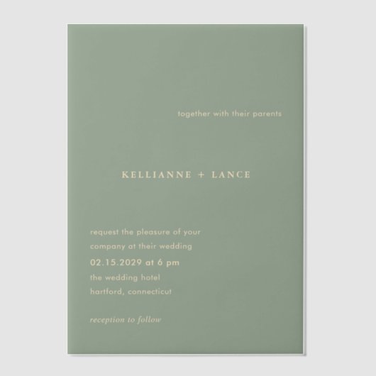 Kellianne Sage Green Modern Wedding Pergament Einladungen (Vorderseite)