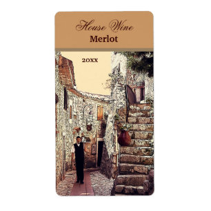 Kellner auf einem Weinetikett der Altstadt