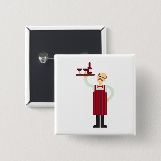 Kellner mit Wein Button (Vorne & Hinten)