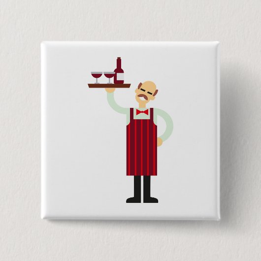 Kellner mit Wein Button (Vorderseite)