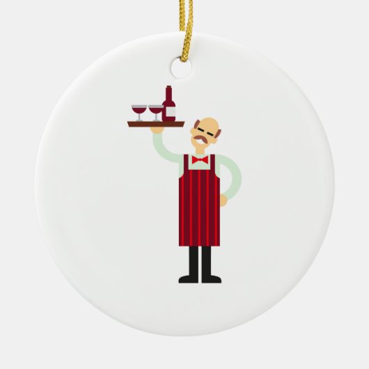 Kellner mit Wein Keramik Ornament (Vorne)