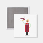 Kellner mit Wein Magnet (Vorderseite/Rückseite)