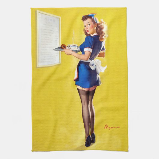 Kellnerin Pin Up Geschirrtuch (Vertikal)