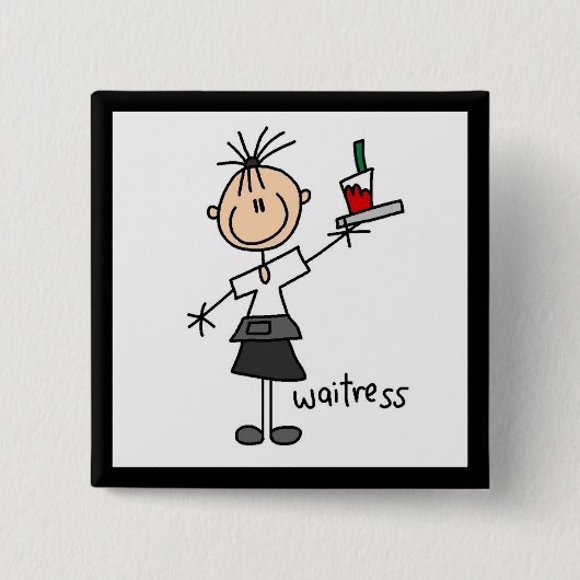 Kellnerin-Stick-Figur Button (Vorderseite)