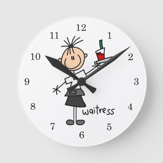 Kellnerin-Stick-Figur Runde Wanduhr (Vorderseite)