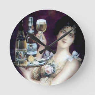 Kellnerin Vintage Poster Runde Wanduhr