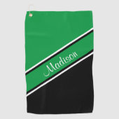 Kelly Green Black Diagonal Strip Skriptname Golfhandtuch (Vorderseite)