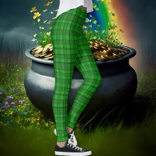 Kelly Green Black Irish Tartan Kariert Leggings
