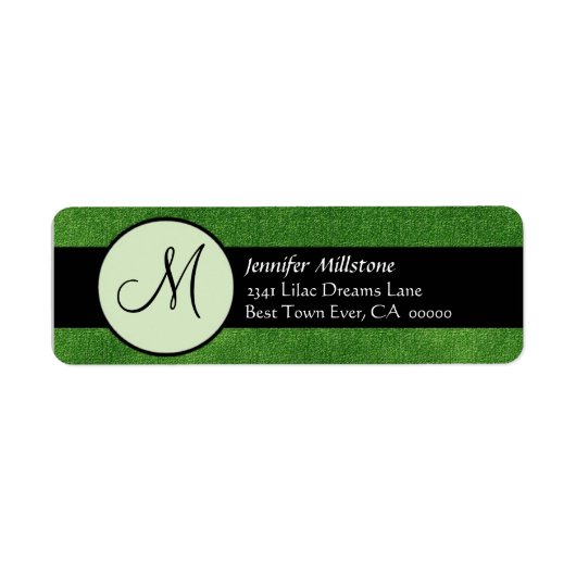 KELLY GREEN & BLACK Wedding Monogram Address Label (Vorne)