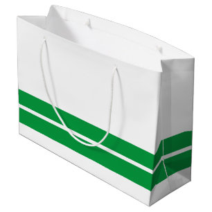 Kelly Green Bottom Edge Racing Stripes auf weiß Große Geschenktüte