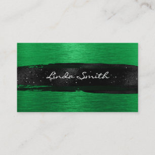 Kelly Green Brushed Metal Black Brush Strokes Visitenkarte