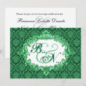Kelly Green Damask Monogramm Hochzeitsvorlage Einladung (Vorne/Hinten)
