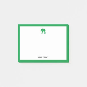 Kelly Green Elephant und Border on White mit Name Post-it Klebezettel