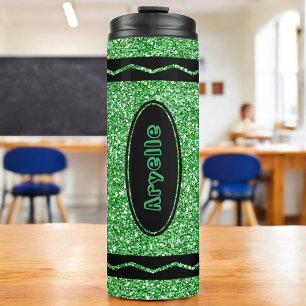 Kelly Green Glitzer Crayon Hot Drink Name Tumbler Thermosbecher