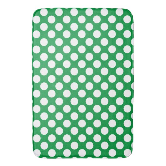 Kelly Green : Groß weißes Polka Dot Pattern Badematte (Vorderseite Vertikal)