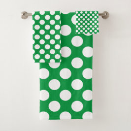 Kelly Green: Grosses weißes Polka Dot Pattern Badhandtuch Set