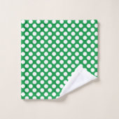Kelly Green: Grosses weißes Polka Dot Pattern Badhandtuch Set (Waschlappen)