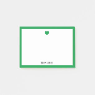 Kelly Green Heart and Border on White mit Name Post-it Klebezettel