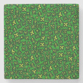 Kelly Green Kleeblatt Shaped Leopard Print Unterse Steinuntersetzer (Vorderseite)