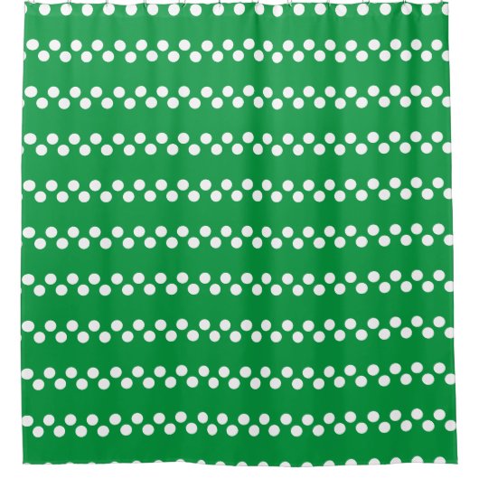 Kelly Green: Kleines, weißes Polka Dot Muster Duschvorhang (Vorderseite)